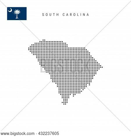 Square Dots Pattern Map Of South Carolina. Dotted Pixel Map With Flag Isolated On White Background. 