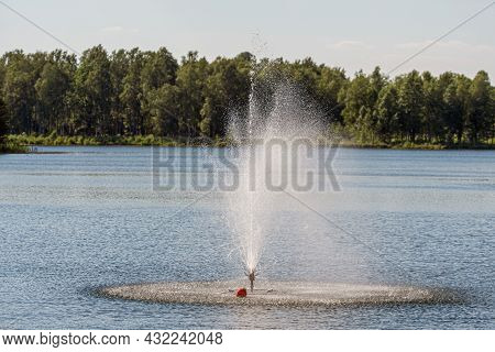 Fountain In Lake Aluksne Near Pilssala On A Sunny Summer Afternoon, Aluksne, Vidzeme, Latvia