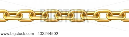 Realistic Gold Plated Seamless Metal Chain With Golden Links Isolated On White Background. Vector Il