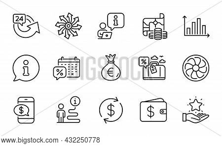 Finance Icons Set. Included Icon As Money Bag, Fan Engine, Diagram Graph Signs. Versatile, Travel Lo