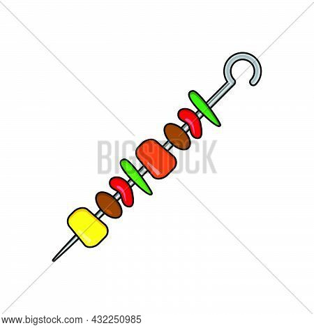 Shashlik Barbecue On Skewer Cartoon Icon. Grilled Meat And Vegetables On Stick.