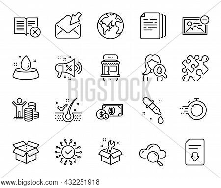 Vector Set Of Open Box, Electricity And Fast Recovery Line Icons Set. Cloud Computing, Spanner And B