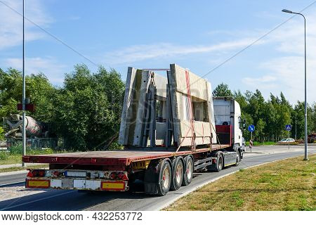 Transportation Of Reinforced Concrete Precast Wall Panels For House Construction By Truck