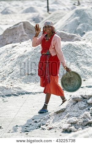 Zout werken, Sambhar Salt Lake, Rajasthan, India