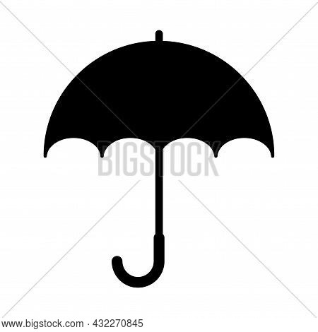 Classic Black Umbrella Silhouette Icon. Rain Time. Simple Flat Design. Travel Concept. Vector Illust