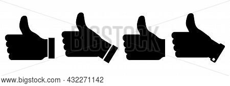Black Left Thumbs Up Icon Set. Like Symbol. Hand Gesture. Social Media Like Button. Vector Illustrat