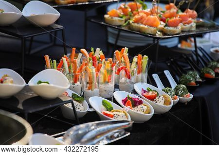 Vegetables In Sauce On A Buffet Table, Sweet Paprika And Carrots