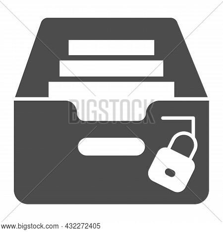 Box With Files, Arhival Documents And Lock Solid Icon, Security Concept, Secured Data Vector Sign On