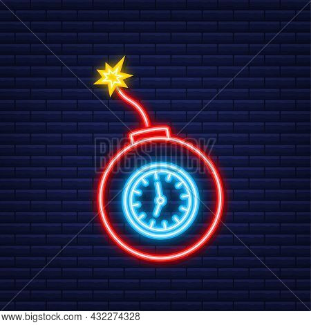 Cartoon Fire Flame. Flat Vector Icon. Damage Concept. Flat Bomb For Concept Design. Neon Icon. Vecto