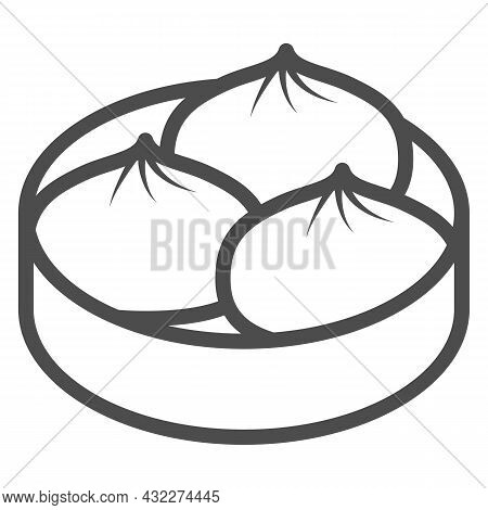 Buns Nikuman Line Icon, Asian Food Concept, Steam Meat Buns Vector Sign On White Background, Outline