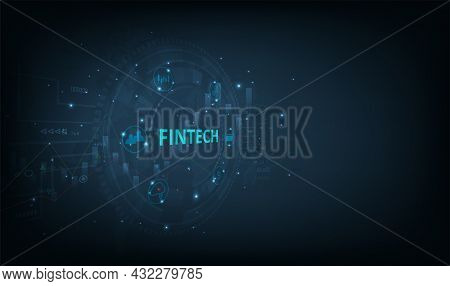 Financial Technology And Business World Class.icon Fintech And Things On Dark Blue Technology Backgr