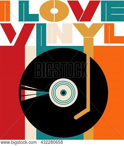 I Love Vinyl Retro Turntable Vector Design
