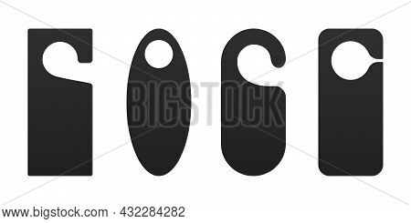 Hotel Door Hanger Tags Template Icon Signs Set Flat Style Design Vector Illustration. Empty Door Fly