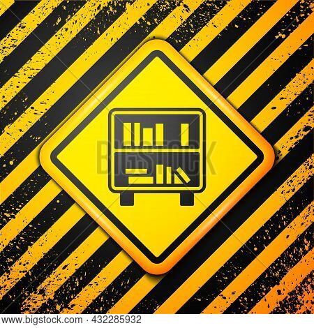 Black Shelf With Books Icon Isolated On Yellow Background. Shelves Sign. Warning Sign. Vector