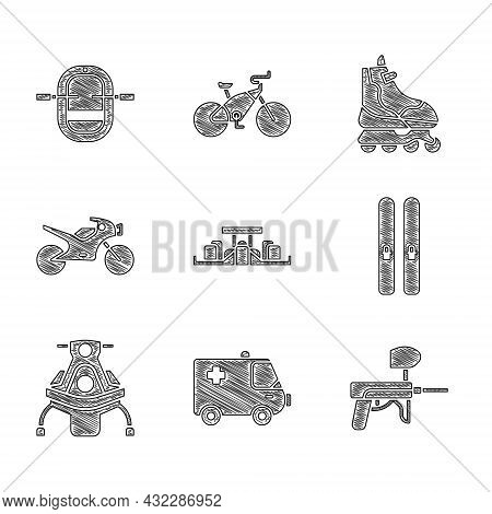 Set Formula 1 Racing Car, Ambulance And Emergency, Paintball Gun, Ski Sticks, Snowmobile, Motorcycle