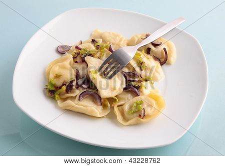 vegetarian pies with cheese,scrambled onion and potatoes