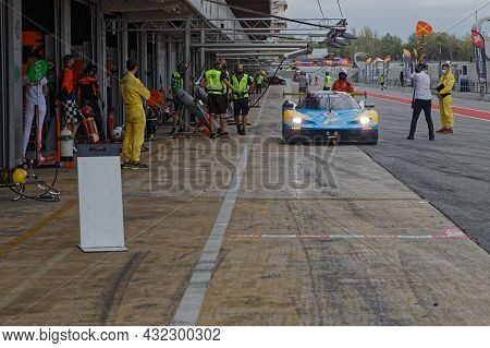 Barcelona, Spain, September 4, 2021 : A Regular Stop For A Blue Ktm X-bow During 24h Series, A Long 