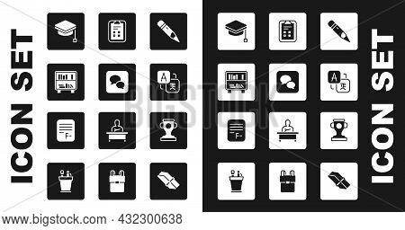 Set Pencil With Eraser, Speech Bubble Chat, Shelf Books, Graduation Cap, Translator, Exam Sheet Chec