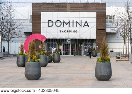Riga, Latvia - 7 April, 2021: C Entrance To One Of The Largest Shopping Center Domina Shopping