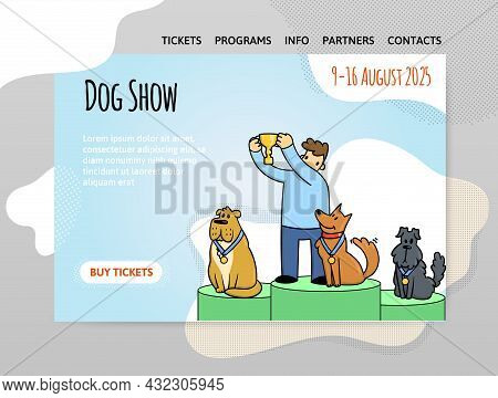 Design Template For Dog Show, Exhibition Or Dog Training Courses. Dogs With The Owner On The Podium.