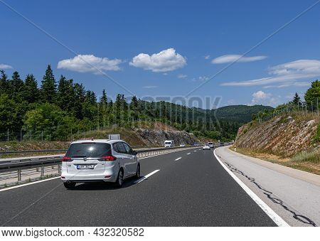 Zadar, Croatia - July 31, 2021: White Opel Zafira On The Highway In Zadar, Croatia.
