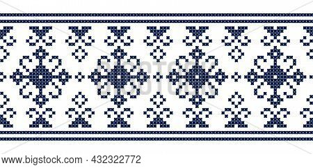 Zmijanjski Vez Traditional Vector Folk Art Seamless Lonng Horizontal Pattern - Textile Or Fabric Pri