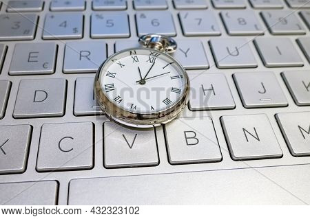 Close Up Aptop Keyboard And Wrist Watch