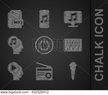 Set Power Button, Radio With Antenna, Microphone, Music Synthesizer, Head People Play, Musical Note 