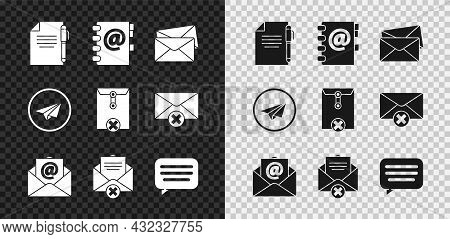 Set Document And Pen, Address Book, Envelope, Mail E-mail, Delete Envelope, Speech Bubble Chat, Pape