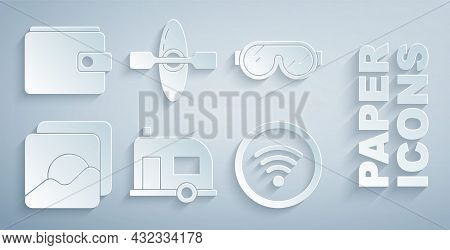 Set Rv Camping Trailer, Ski Goggles, Photo, Wi-fi Wireless Internet Network, Kayak Canoe And Wallet 