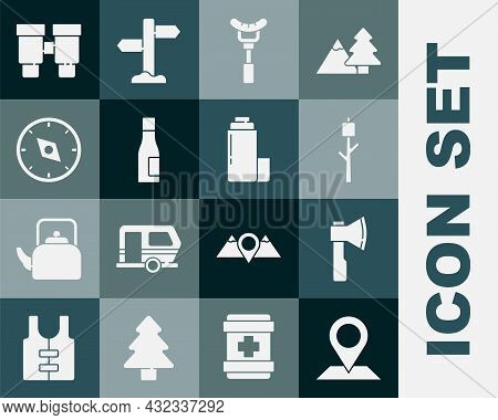 Set Location, Wooden Axe, Marshmallow Stick, Sausage The Fork, Bottle Of Water, Compass, Binoculars 