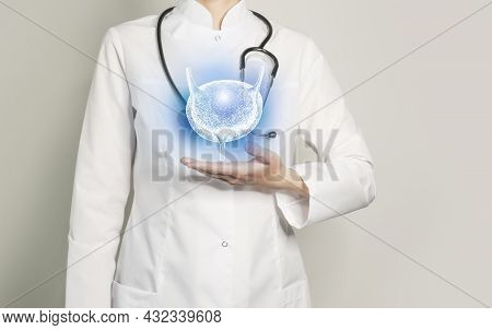 Bladder Issues Medical Concept. Photo Of Female Doctor, Empty Space.