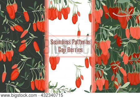 Seamless Patterns With Color Goji Berriy And Twigs