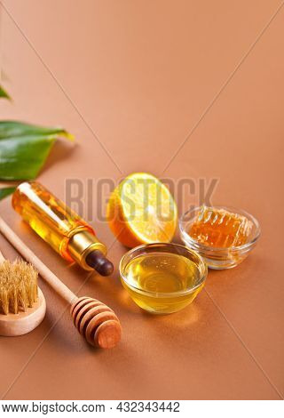 Bath And Beauty Spa Personal Hugiene Accessories On The Brown Background