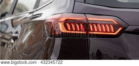 Moscow, Russia - March, 18.2021: Led Taillights Of The New Seven-seater Minivan Chery Tiggo 8 Pro. N