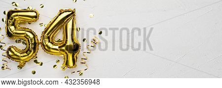 Golden Foil Balloon Number Fifty Four. Birthday Or Anniversary Card With The Inscription 54. Gray Co