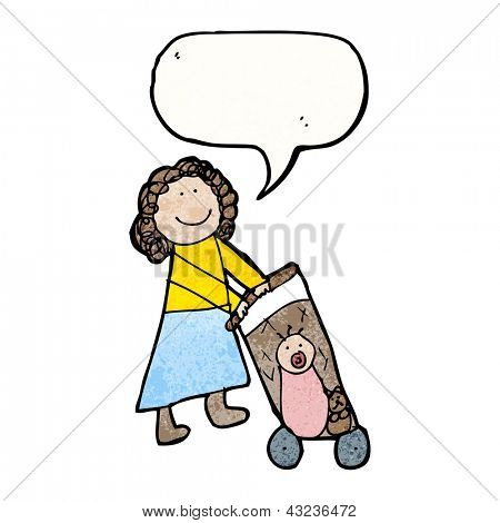 child's drawing of a mother with pushchair