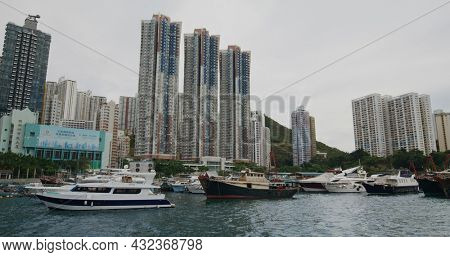 Ap Lei chau, Hong Kong 30 May 2021: Hong Kong fishing port inside typhoon shelter