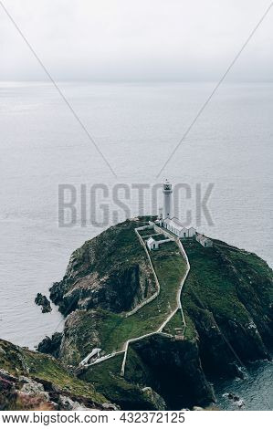 South Stack Lighthouse, Wales, Anglesey, Uk. It Is Built On The Summit Of A Small Island Off The Nor