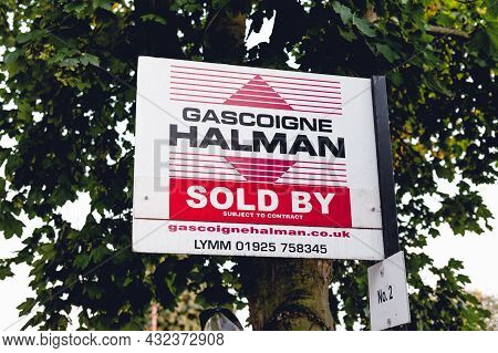 Manchester, Uk - July 21, 2021 Gascoigne Halman Sign Sold By. Property Sales, Estate Agent Sold Sign