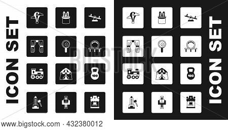 Set Seesaw, Lollipop, Circus Curtain Raises, Hot Air Balloon, Roller Coaster, Magician Hat And Rabbi