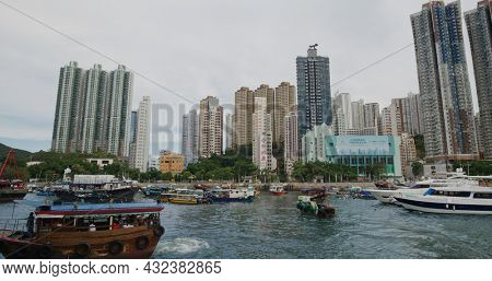 Ap Lei chau, Hong Kong 30 May 2021: Hong Kong fishing port inside typhoon shelter