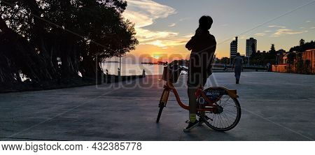 City Tamsui Bali District In Taipei, Taiwan Reflecting In The Tamsui River At Nice Day