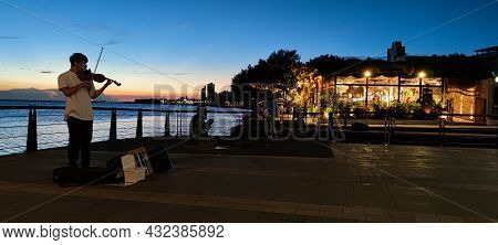 City Tamsui Bali District In Taipei, Taiwan Reflecting In The Tamsui River At Nice Day