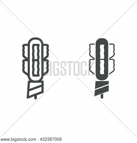 Korean Hot Dog Line And Solid Icon, Asian Food Concept, Hotdog Sausage Covered With Potatoes Vector 