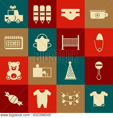 Set Baby Onesie, Rattle Baby Toy, Classic Steel Safety Pin, Absorbent Diaper, Bottle, Calendar, Toy 