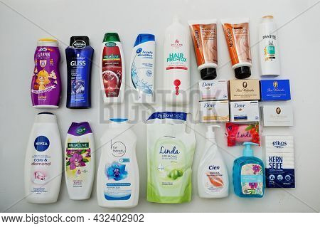 Kyiv, Ukraine - September,9 2021: Shampoos And Soaps
