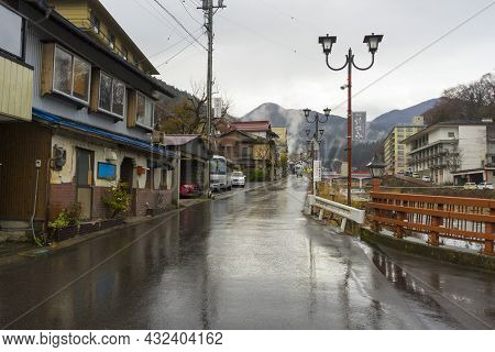 Nagano, Japan - Dec 16 ,2019 : View Of Yokoyu River And Cityscape Of Shibu Onsen In Nagano City, Jap