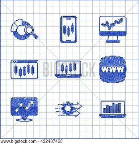 Set Stocks Market Growth Graphs, Time Management, Laptop With Chart, Website Template, Graph Infogra