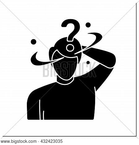 Confusion Glyph Icon. Confused And Dizzy Lost Man Under Question Sign.concussion And Neurological Di